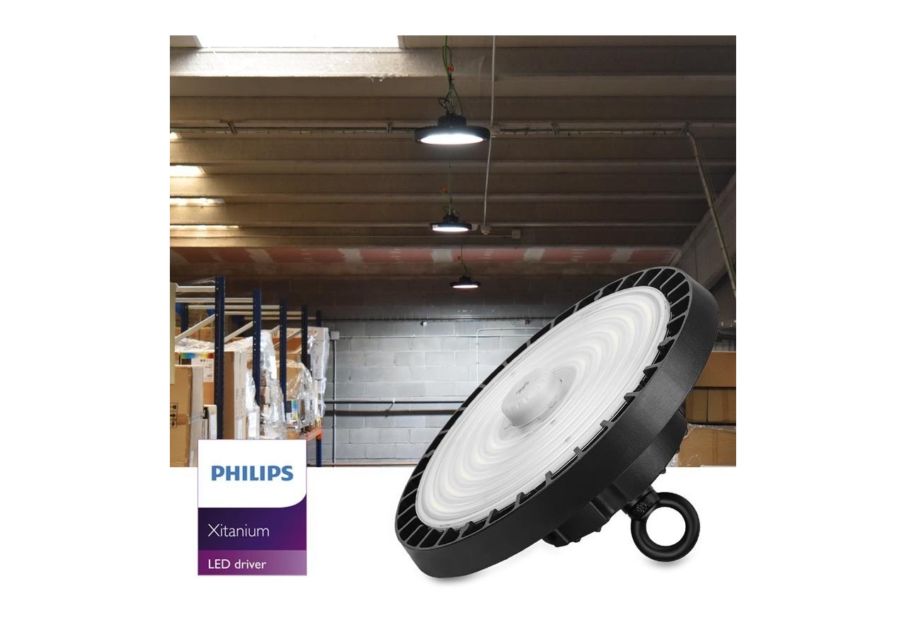Cloche industrielle LED avec capteur de mouvement 150W-Driver Philips-Dimmable 1-10V-IP65 - K8137-150-5K-S - Barcelona LED