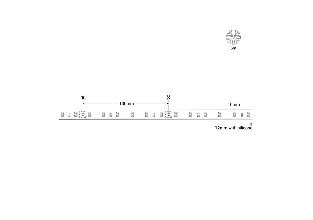 Ruban LED 24V DC-12W/m-Monochrome-12mm-IP67-5m-SMD2835 60 puces/m - B1653-IP67-BN - Barcelona LED
