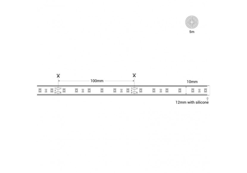 Ruban LED 24V DC-12W/m-Monochrome-12mm-IP67-5m-SMD2835 60 puces/m - B1653-IP67-BN - Barcelona LED
