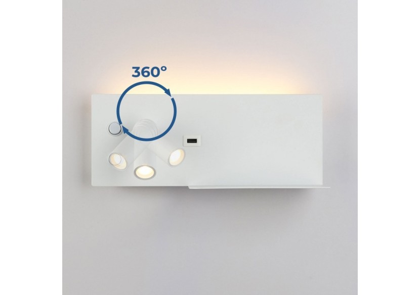 Applique de lecture avec port USB "Kerta"-Double éclairage-3W+7W - LN1512-B-USB - Barcelona LED Applique de lecture avec port USB "Kerta"-Double éclairage-3W+7W - LN1512-B-USB - Barcelona LED