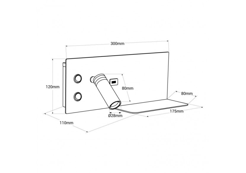 Applique de lecture avec port USB "Kerta"-Double éclairage-3W+7W - LN1512-B-USB - Barcelona LED Applique de lecture avec port USB "Kerta"-Double éclairage-3W+7W - LN1512-B-USB - Barcelona LED