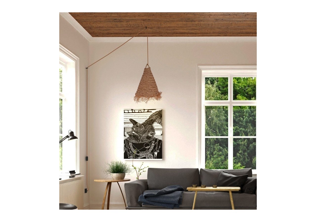 Suspension en fibre naturelle "NAM XL" avec interrupteur et prise - K189-C-CU - Barcelona LED
