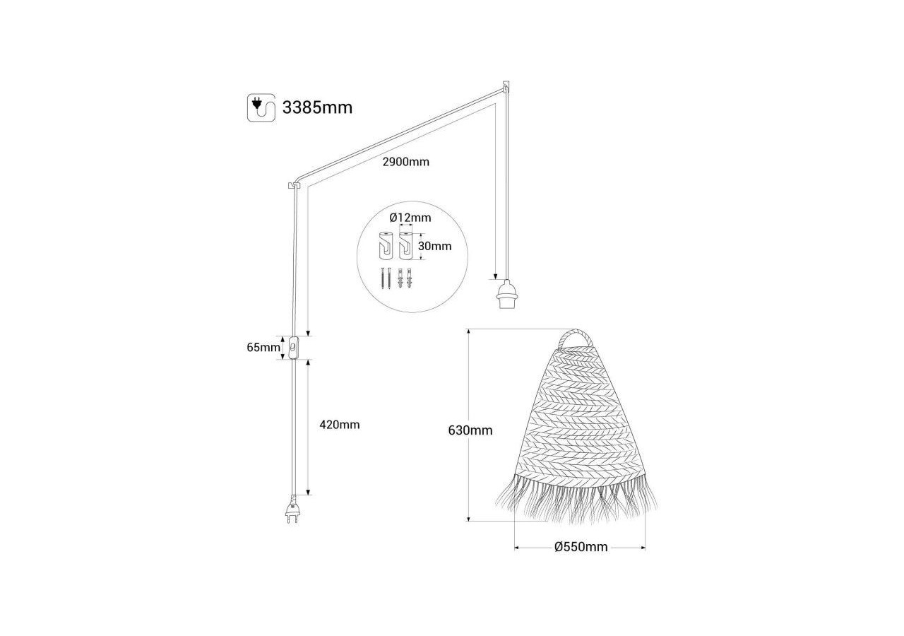 Suspension en fibre naturelle "NAM XL" avec interrupteur et prise - K189-C-CU - Barcelona LED