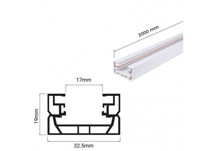 Rail monophasé en PVC pour spots LED-En saillie-2m - BTMP-200-B - Barcelona LED