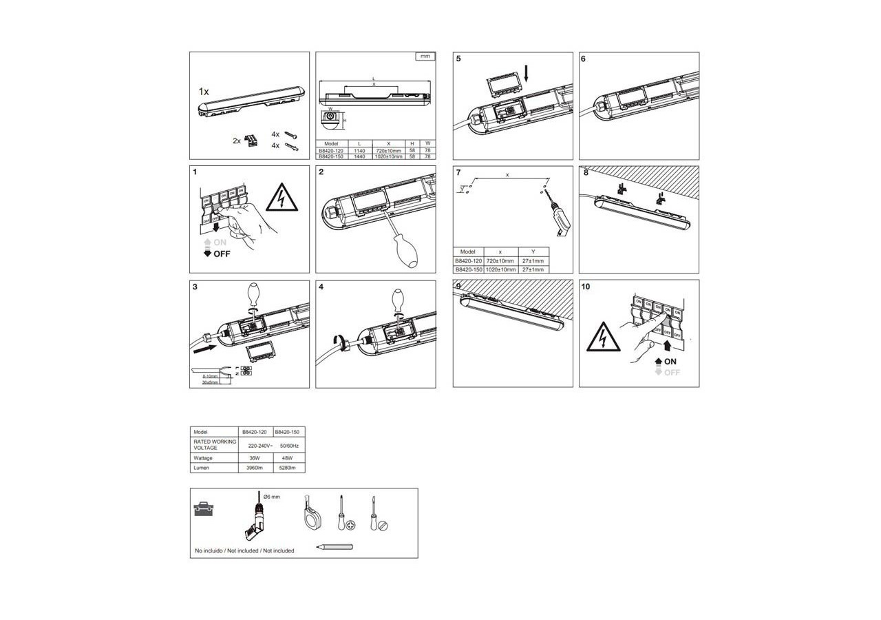 Lot x 12-Réglette étanche LED connectable 36W-120cm-IP65 - K8420-12-120BN - Barcelona LED