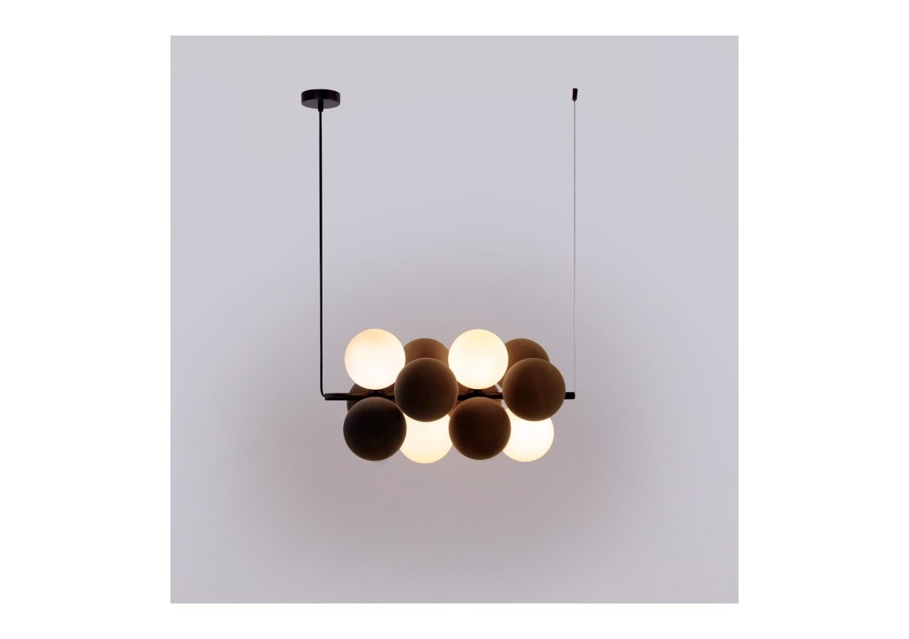 Suspension acoustique horizontale "DRAC"-4 globes lumineux et 8 globes absorbants - B206-H-CB - Barcelona LED