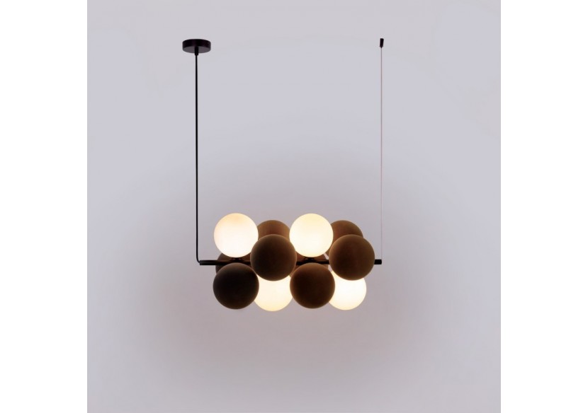 Suspension acoustique horizontale "DRAC"-4 globes lumineux et 8 globes absorbants - B206-H-CB - Barcelona LED