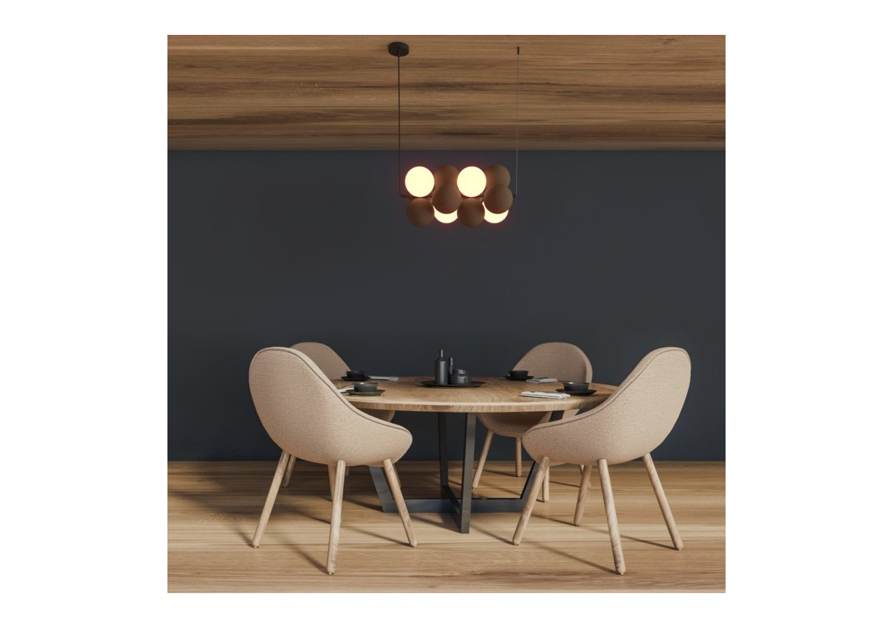 Suspension acoustique horizontale "DRAC"-4 globes lumineux et 8 globes absorbants - B206-H-CB - Barcelona LED
