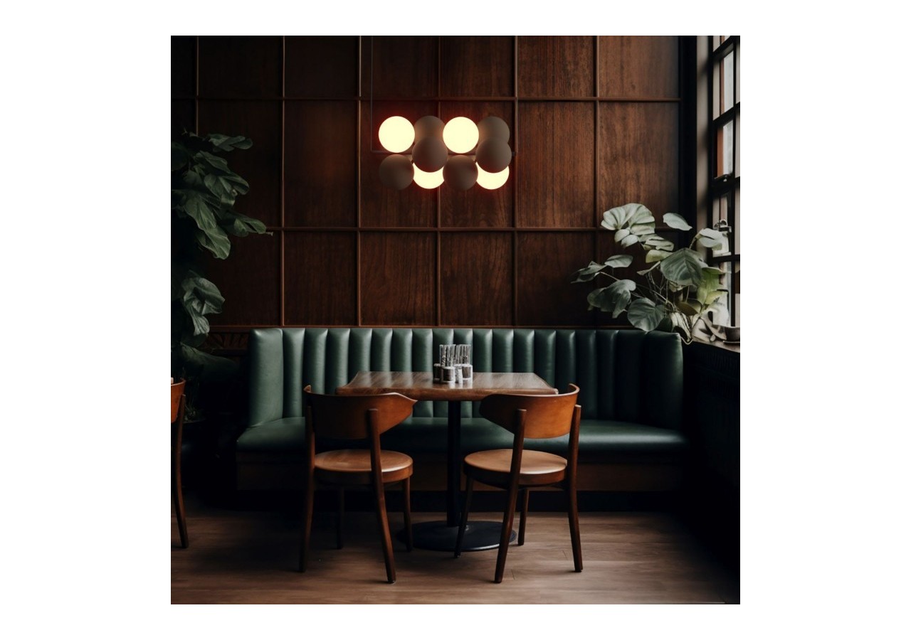 Suspension acoustique horizontale "DRAC"-4 globes lumineux et 8 globes absorbants - B206-H-CB - Barcelona LED