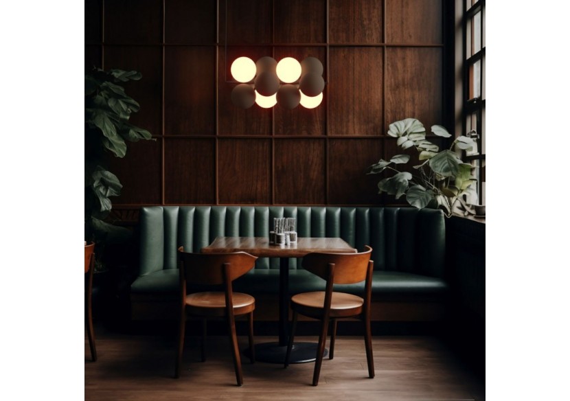 Suspension acoustique horizontale "DRAC"-4 globes lumineux et 8 globes absorbants - B206-H-CB - Barcelona LED