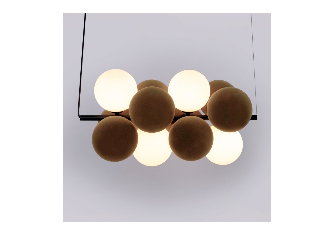 Suspension acoustique horizontale "DRAC"-4 globes lumineux et 8 globes absorbants - B206-H-CB - Barcelona LED