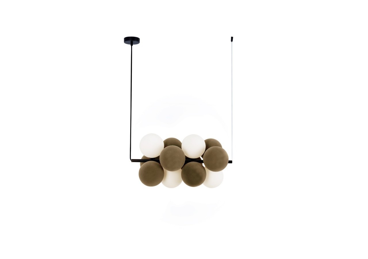 Suspension acoustique horizontale "DRAC"-4 globes lumineux et 8 globes absorbants - B206-H-CB - Barcelona LED