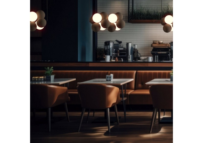 Suspension acoustique horizontale "DRAC"-4 globes lumineux et 8 globes absorbants - B206-H-CB - Barcelona LED