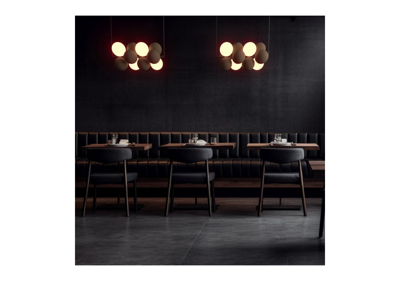 Suspension acoustique horizontale "DRAC"-4 globes lumineux et 8 globes absorbants - B206-H-CB - Barcelona LED