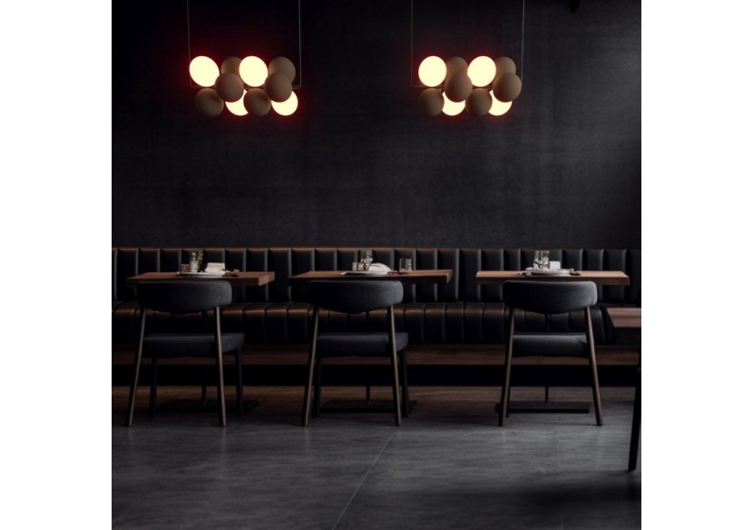 Suspension acoustique horizontale "DRAC"-4 globes lumineux et 8 globes absorbants - B206-H-CB - Barcelona LED
