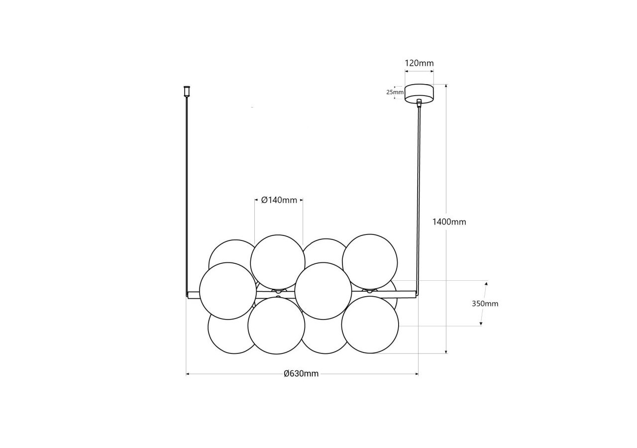 Suspension acoustique horizontale "DRAC"-4 globes lumineux et 8 globes absorbants - B206-H-CB - Barcelona LED