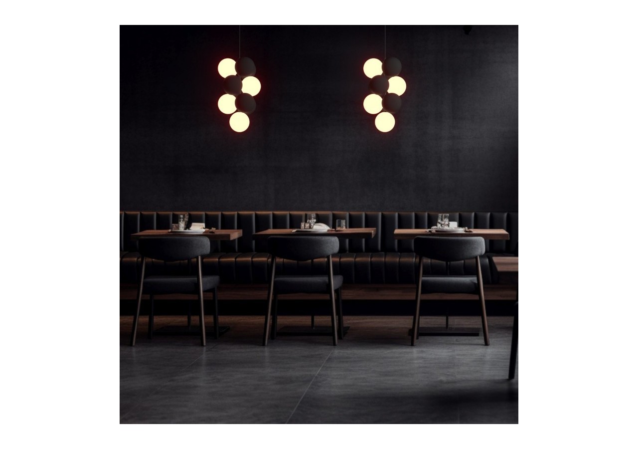 Suspension acoustique verticale "DRAC"-4 globes lumineux et 6 globes absorbants - B206-V-GB - Barcelona LED