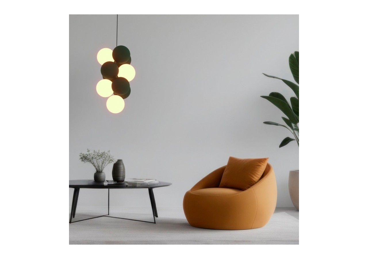 Suspension acoustique verticale "DRAC"-4 globes lumineux et 6 globes absorbants - B206-V-GB - Barcelona LED