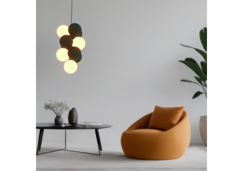 Suspension acoustique verticale "DRAC"-4 globes lumineux et 6 globes absorbants - B206-V-GB - Barcelona LED