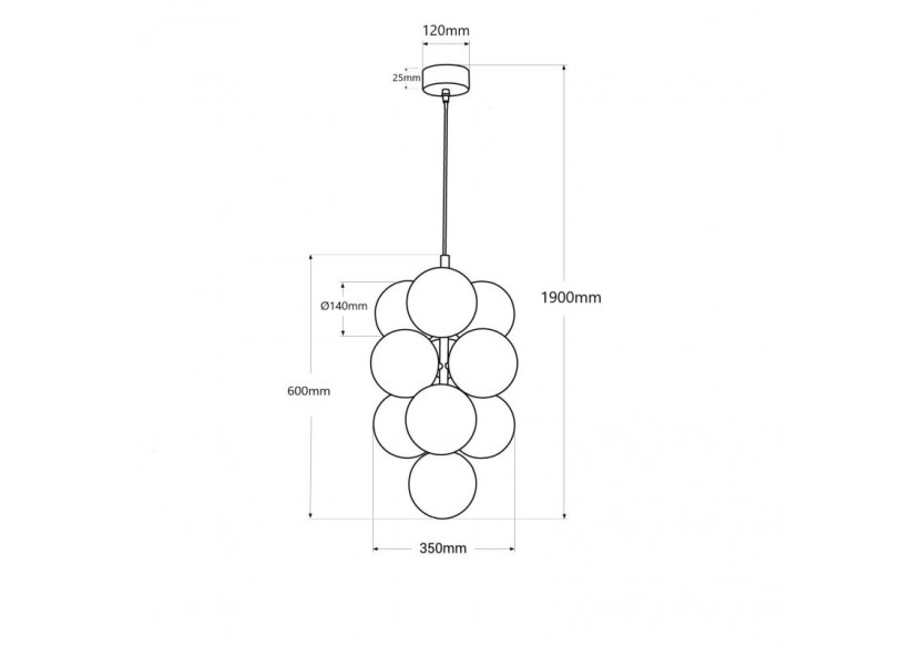 Suspension acoustique verticale "DRAC"-4 globes lumineux et 6 globes absorbants - B206-V-GB - Barcelona LED
