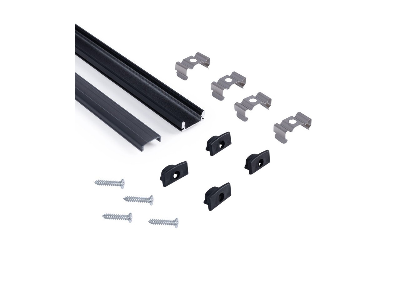 Profilé de surface en aluminium avec diffuseur-Kit complet-17x8mm-Ruban LED jusqu'à 12 mm-2m - BXT-164-N - Barcelona LED