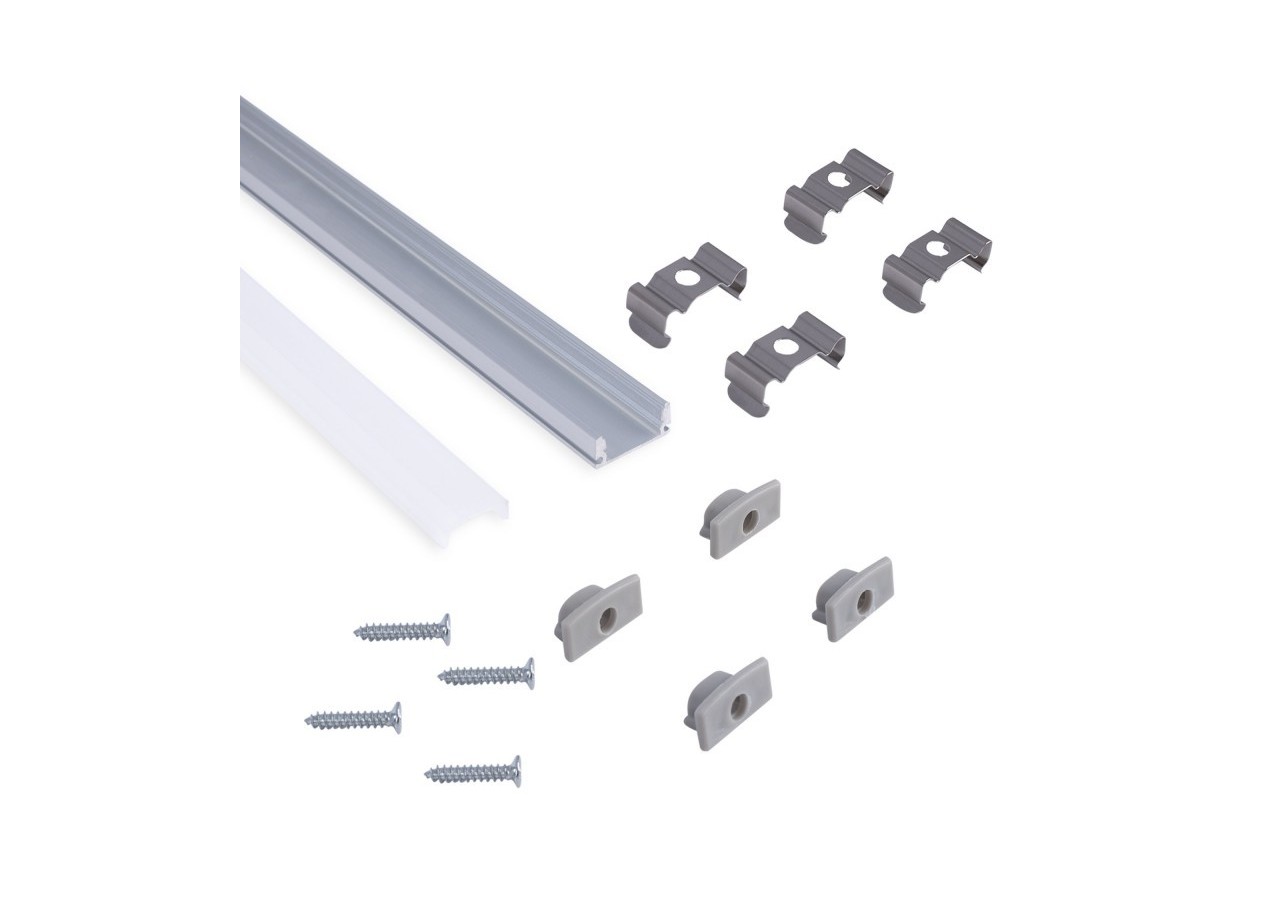 Profilé de surface en aluminium avec diffuseur-Kit complet-17x8mm-Ruban LED jusqu'à 12 mm-2m - BXT-164-P - Barcelona LED