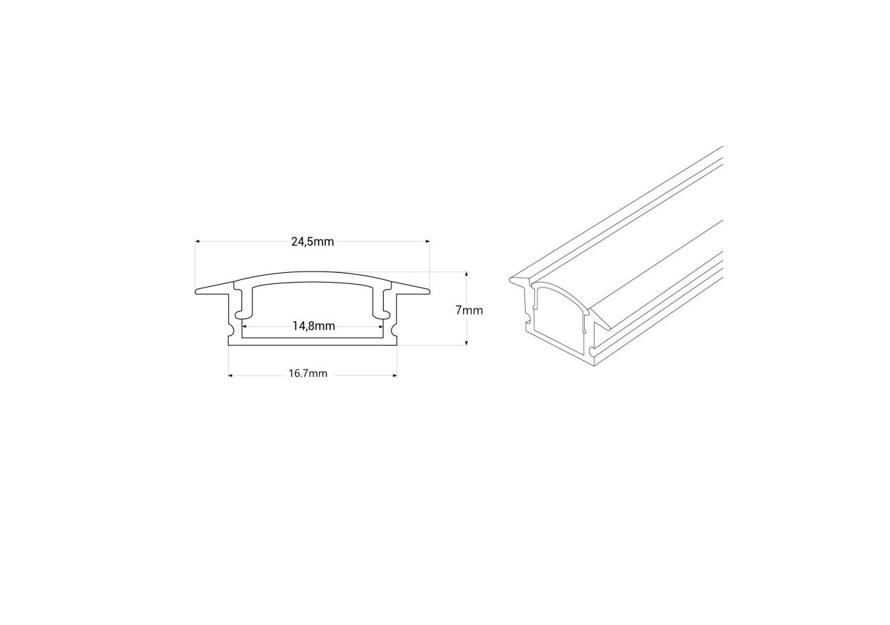 Profilé encastré en aluminium-Kit complet-24,5 x 7mm-Ruban LED jusqu'à 12 mm-2m - BXT-163-B - Barcelona LED