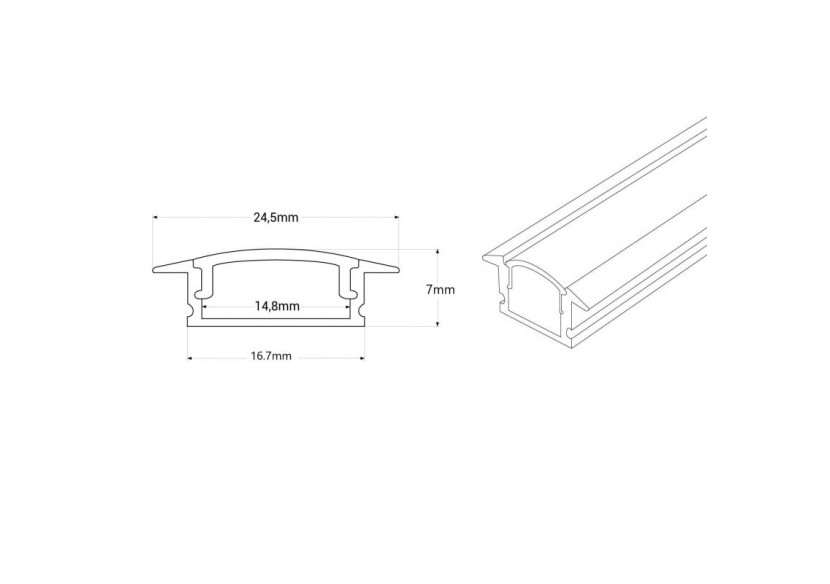 Profilé encastré en aluminium-Kit complet-24,5 x 7mm-Ruban LED jusqu'à 12 mm-2m - BXT-163-B - Barcelona LED