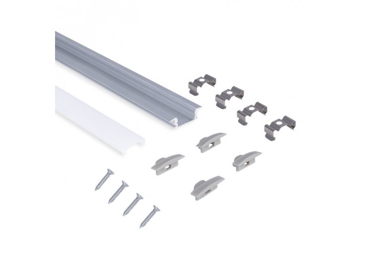Profilé encastré en aluminium-Kit complet-24,5 x 7mm-Ruban LED jusqu'à 12 mm-2m - BXT-163-P - Barcelona LED