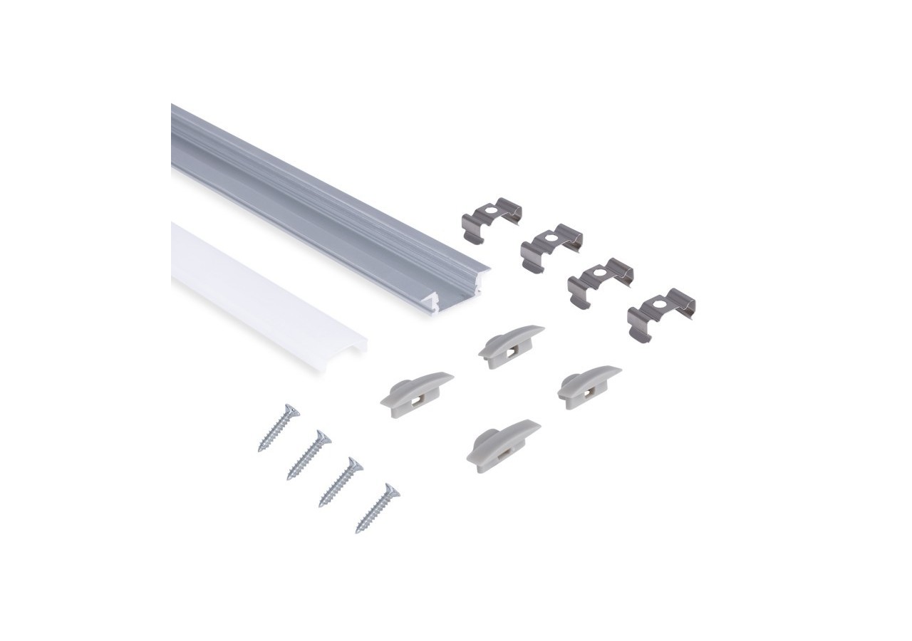 Profilé encastré en aluminium-Kit complet-24,5 x 7mm-Ruban LED jusqu'à 12 mm-2m - BXT-163-P - Barcelona LED