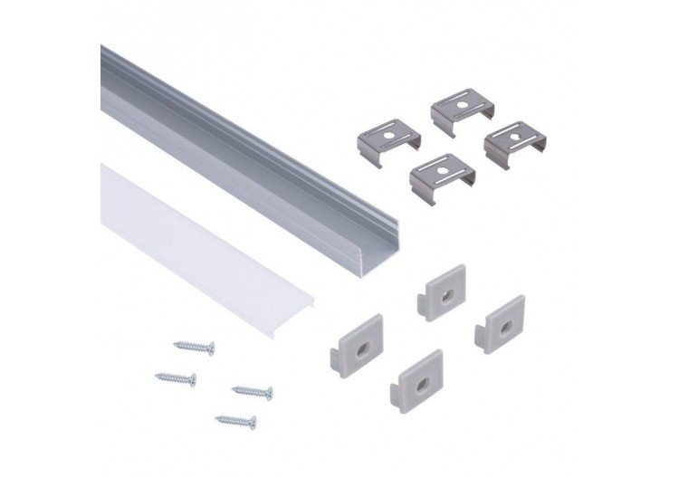 Profilé de surface en aluminium avec diffuseur-Kit complet-18 x13mm-Ruban LED jusqu'à 15 mm-2m - BXT-340-P - Barcelona LED