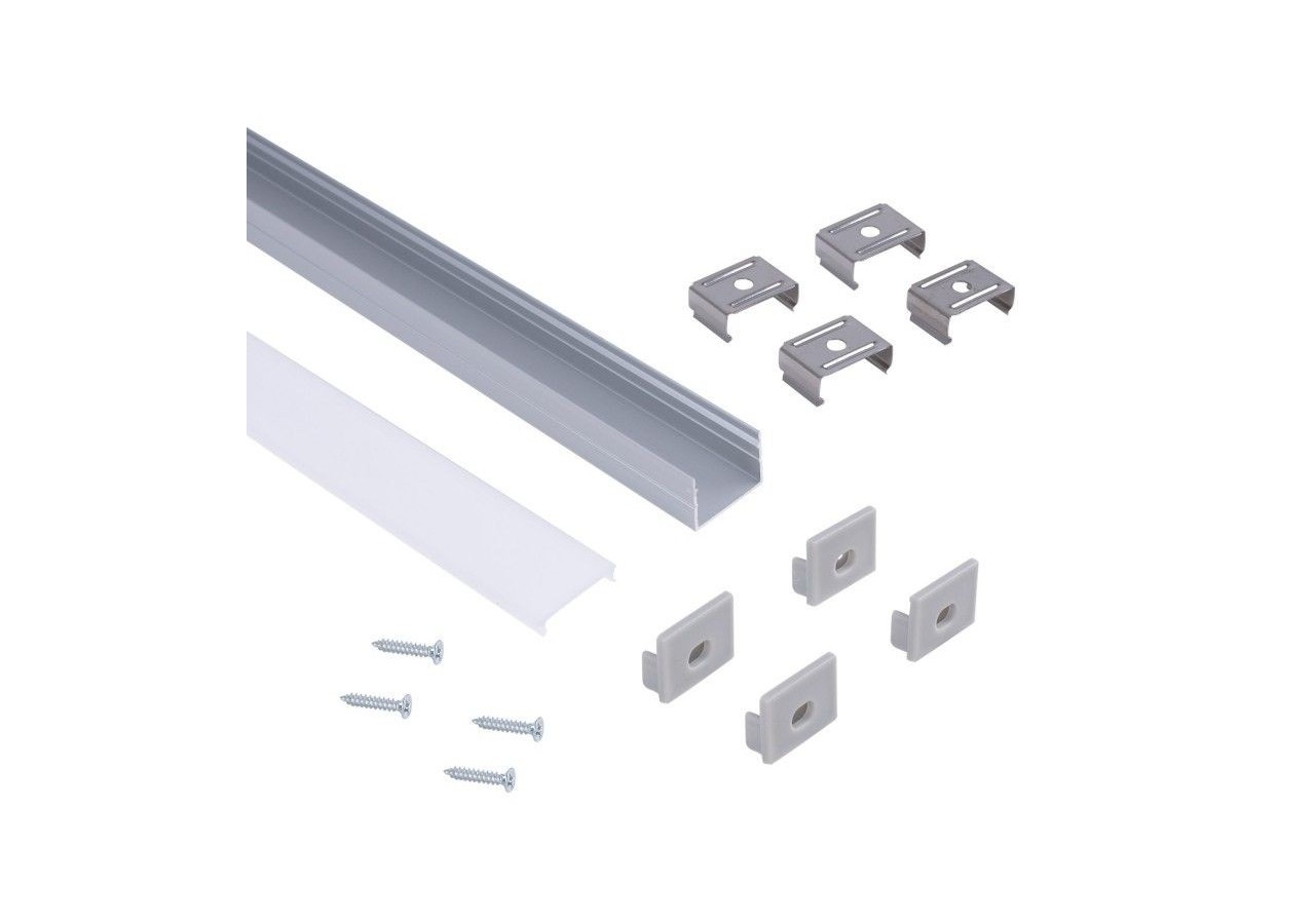 Profilé de surface en aluminium avec diffuseur-Kit complet-18 x13mm-Ruban LED jusqu'à 15 mm-2m - BXT-340-P - Barcelona LED