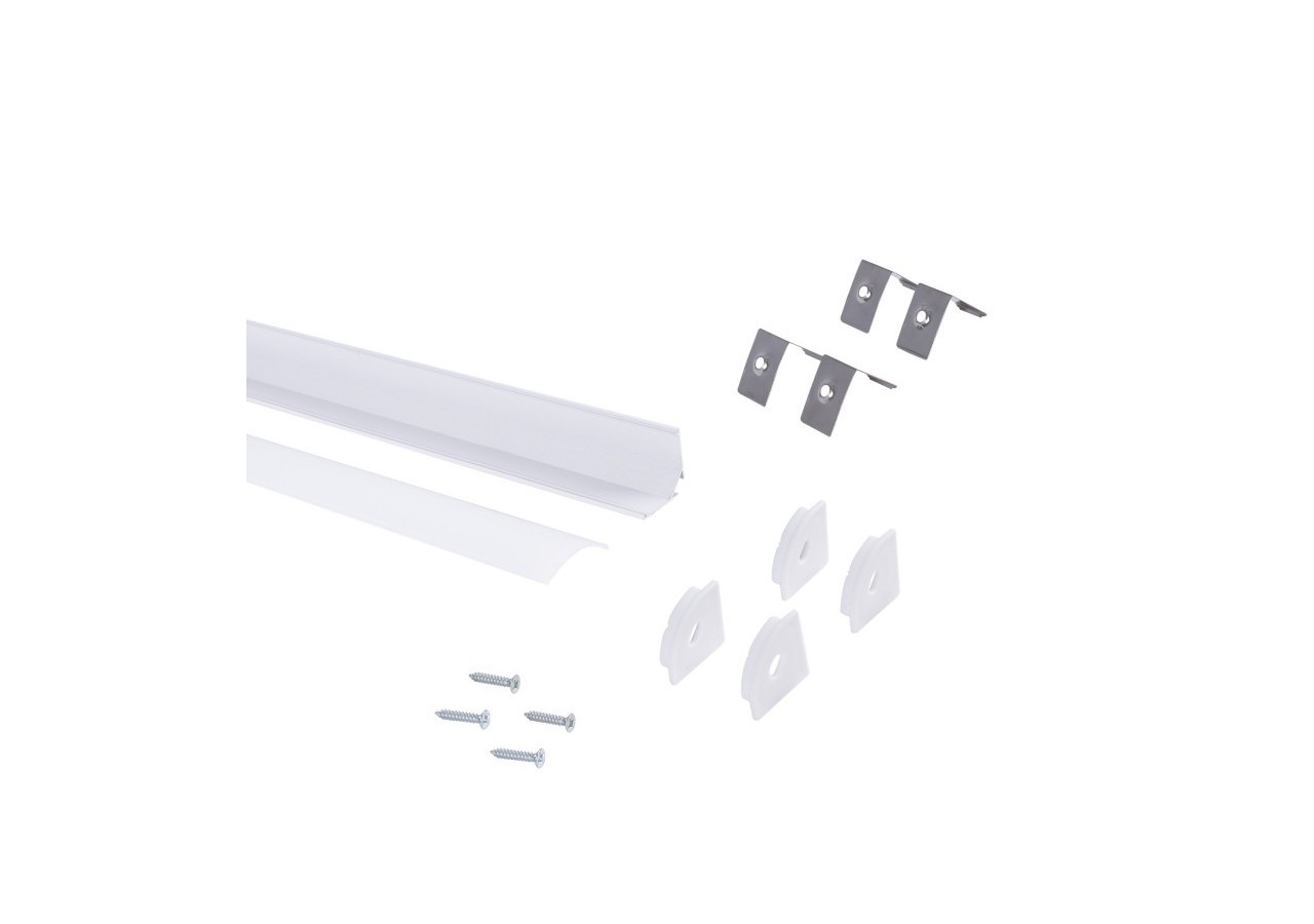 Profilé d'angle en aluminium avec diffuseur-Kit complet-20x20mm -Ruban LED jusqu'à 10mm-2m - BXT-632-B - Barcelona LED