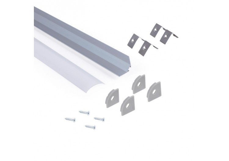 Profilé d'angle en aluminium avec diffuseur-Kit complet-20x20mm -Ruban LED jusqu'à 10mm-2m - BXT-632-P - Barcelona LED