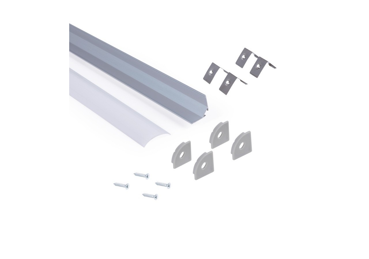 Profilé d'angle en aluminium avec diffuseur-Kit complet-20x20mm -Ruban LED jusqu'à 10mm-2m - BXT-632-P - Barcelona LED