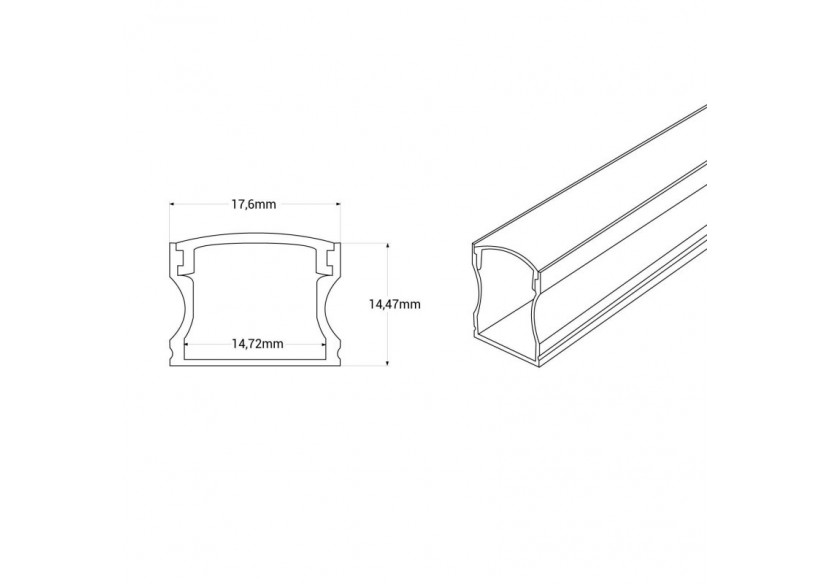 Profilé de surface en aluminium avec diffuseur-Kit complet-17,6 x 14,5mm-Ruban LED jusqu'à 12 mm-2m - BXT-393-B - Barcelona LED