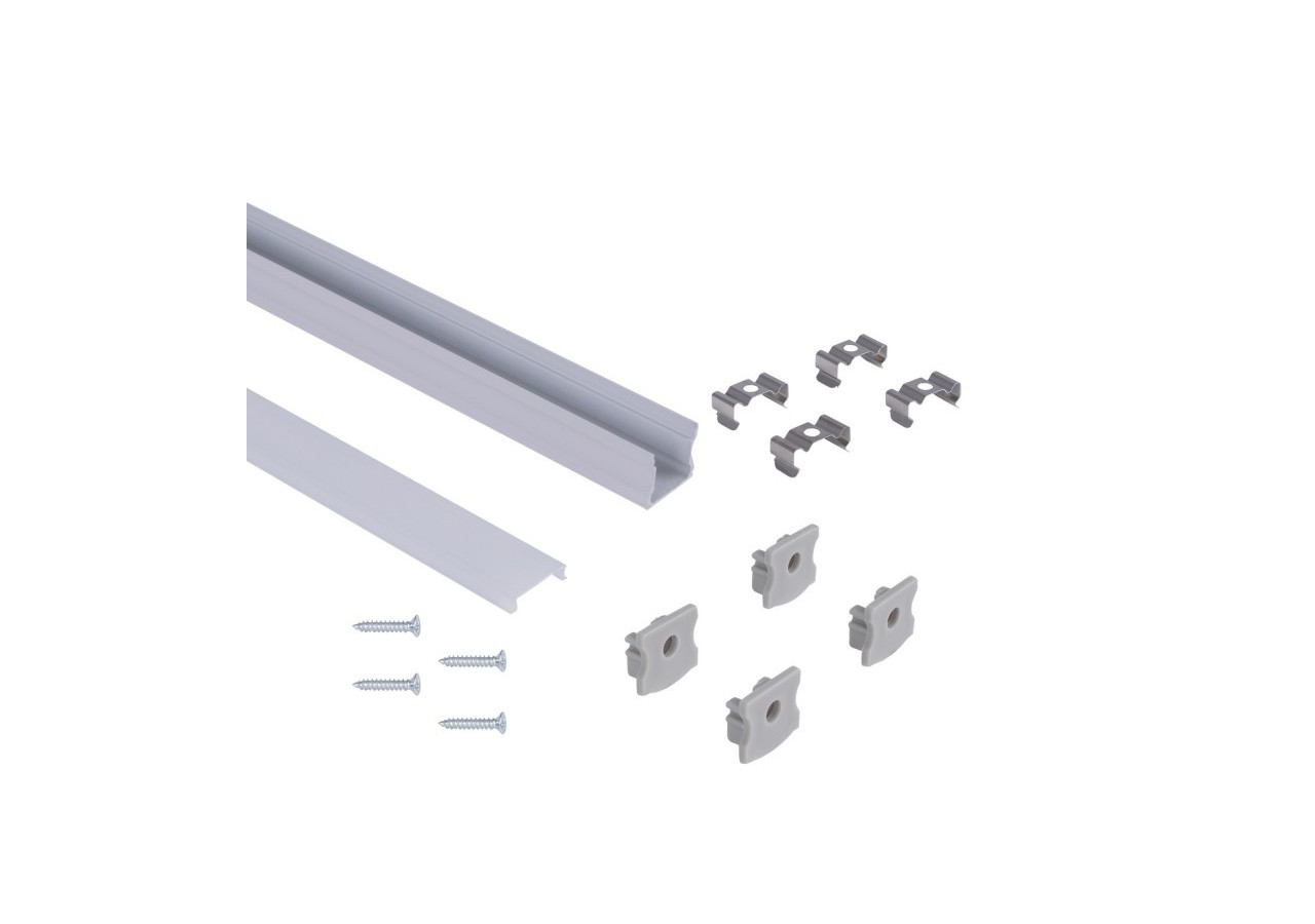 Profilé de surface en aluminium avec diffuseur-Kit complet-17,6 x 14,5mm-Ruban LED jusqu'à 12 mm-2m - BXT-393-P - Barcelona LED