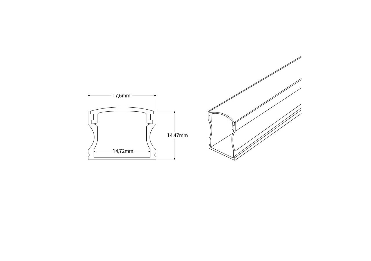 Profilé de surface en aluminium avec diffuseur-Kit complet-17,6 x 14,5mm-Ruban LED jusqu'à 12 mm-2m - BXT-393-P - Barcelona LED