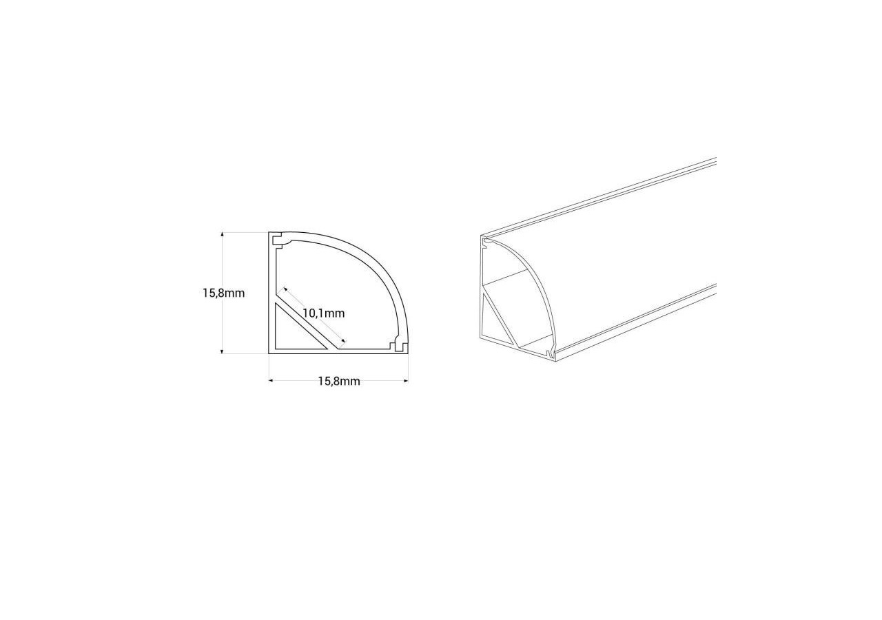 Profilé d'angle en aluminium avec diffuseur-Kit complet-15,8x15,8mm-Ruban LED jusqu'à 10 mm-2m - BXT-58-N - Barcelona LED