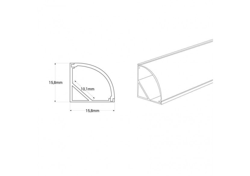 Profilé d'angle en aluminium avec diffuseur-Kit complet-15,8x15,8mm-Ruban LED jusqu'à 10 mm-2m - BXT-58-N - Barcelona LED