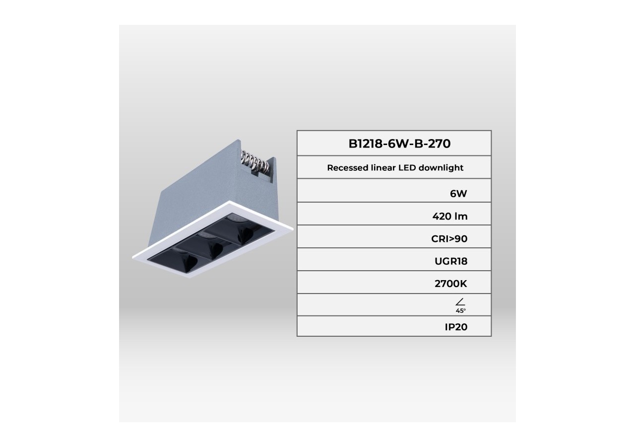 Spot linéaire LED encastré triple 6W-UGR18-IRC90-Puce OSRAM-Blanc - B1218-6W-B-270 - Barcelona LED