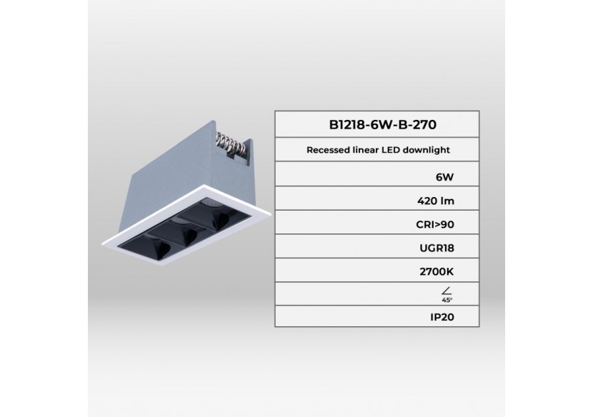 Spot linéaire LED encastré triple 6W-UGR18-IRC90-Puce OSRAM-Blanc - B1218-6W-B-270 - Barcelona LED