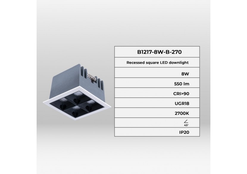 Spot LED encastrable carré 8W-4 lumières-UGR18-IRC90-Puce OSRAM-Blanc - B1217-8W-B-270 - Barcelona LED Spot LED encastrable carré 8W-4 lumières-UGR18-IRC90-Puce OSRAM-Blanc - B1217-8W-B-270 - Barcelona LED