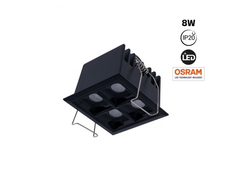 Spot LED encastrable carré 8W-4 lumières-UGR18-IRC90-Puce OSRAM-Noir - B1217-8W-N-270 - Barcelona LED
