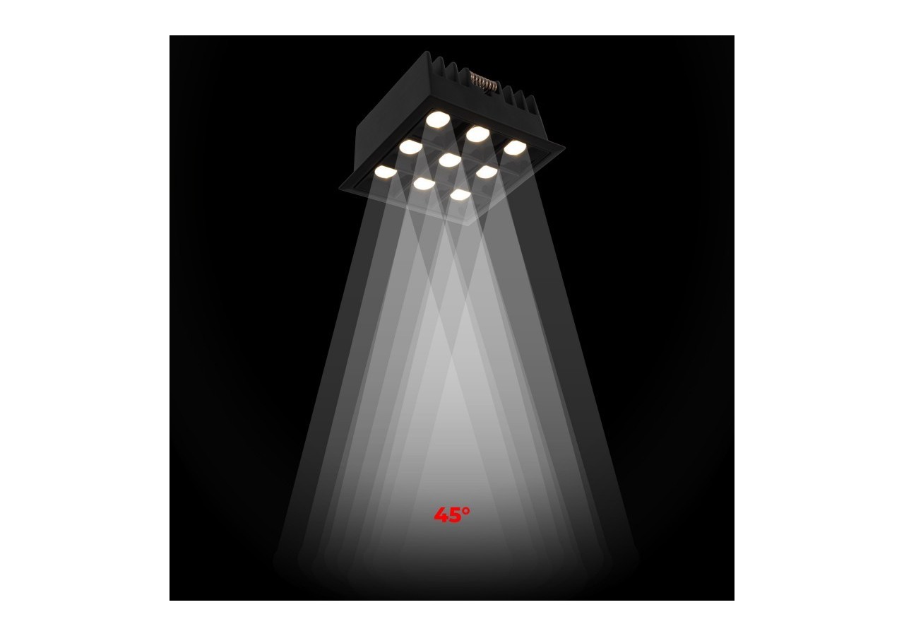 Spot LED encastrable carré 18W-9 lumières-UGR18-IRC90-Puce OSRAM-Noir - B1217-18W-N-270 - Barcelona LED