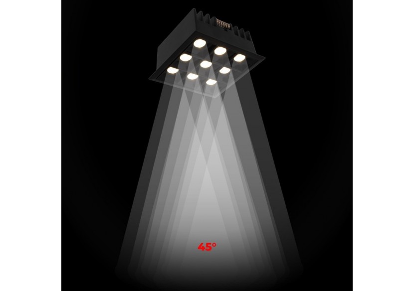 Spot LED encastrable carré 18W-9 lumières-UGR18-IRC90-Puce OSRAM-Noir - B1217-18W-N-270 - Barcelona LED