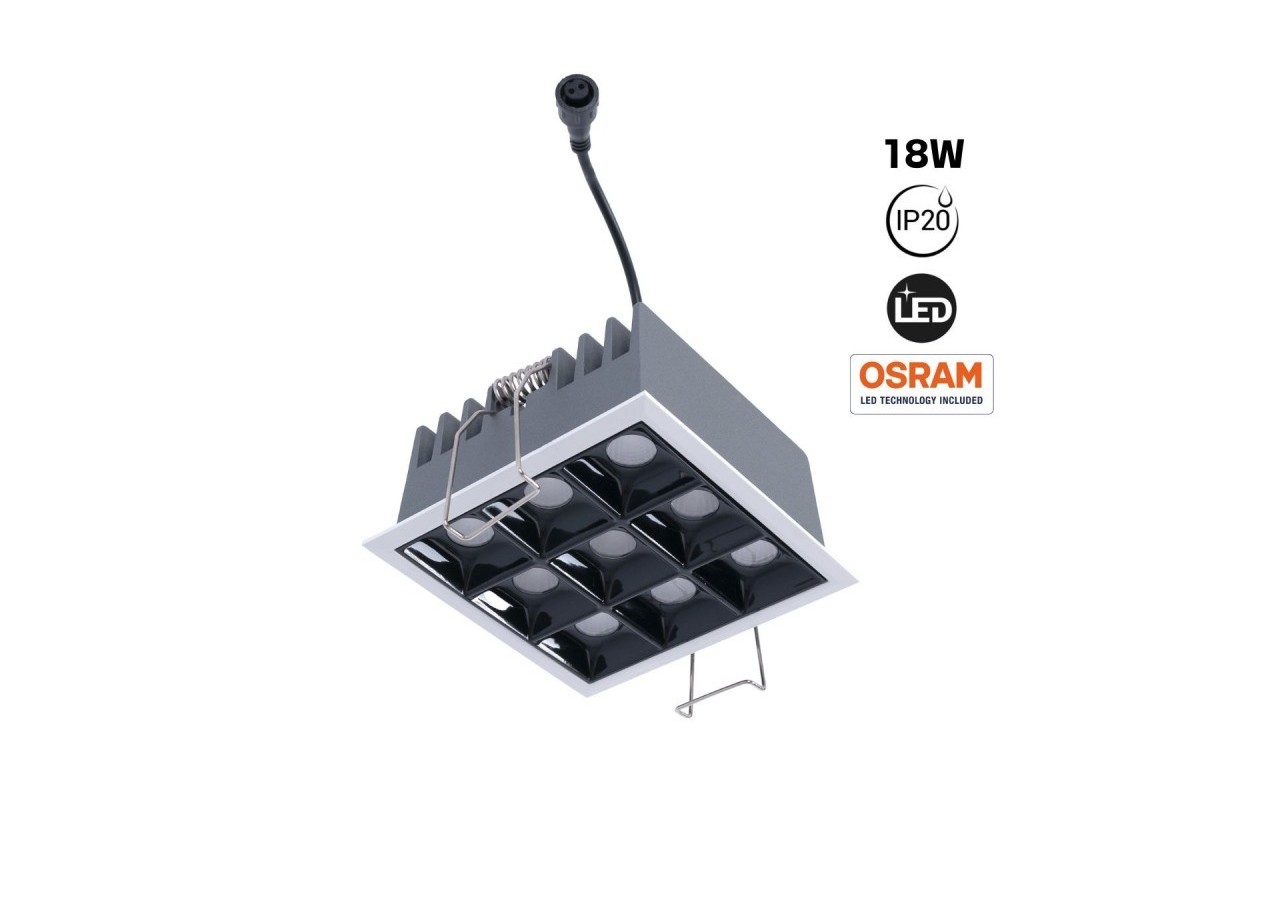Spot LED encastrable carré 18W-9 lumières-UGR18-IRC90-Puce OSRAM-Blanc - B1217-18W-B-270 - Barcelona LED