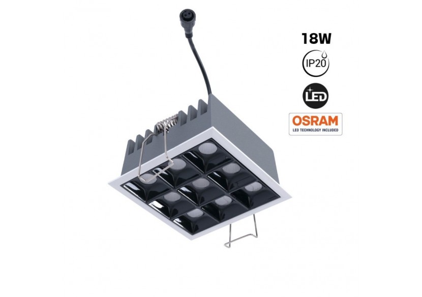 Spot LED encastrable carré 18W-9 lumières-UGR18-IRC90-Puce OSRAM-Blanc - B1217-18W-B-270 - Barcelona LED