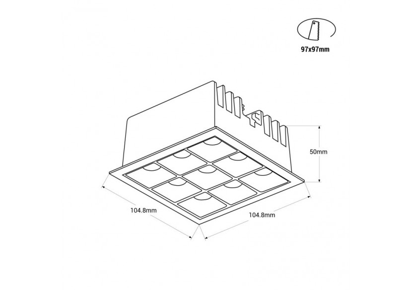 Spot LED encastrable carré 18W-9 lumières-UGR18-IRC90-Puce OSRAM-Blanc - B1217-18W-B-270 - Barcelona LED