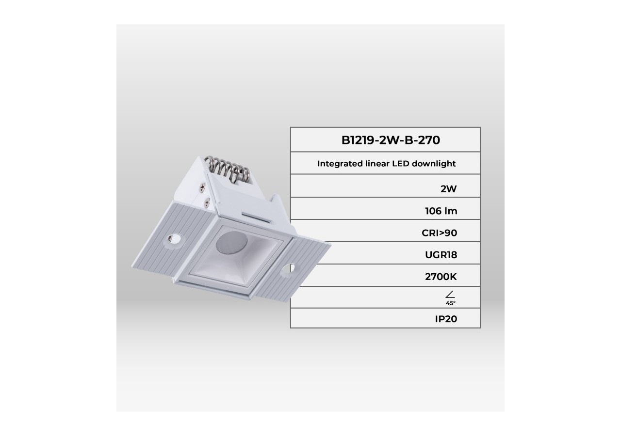 Spot LED linéaire d'intégration pour plaque de plâtre-2W-UGR18-IRC90-Blanco - B1219-2W-B-270 - Barcelona LED